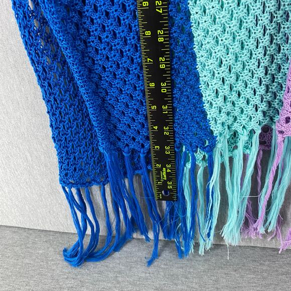 Davi & Dani Oversized Colorblock Crocheted Sweater XL Cover Up Beachy Fringe - Picture 6 of 9